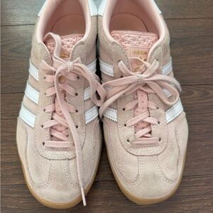 Adidas Women's Soft Pink and White Gazelle Sneakers